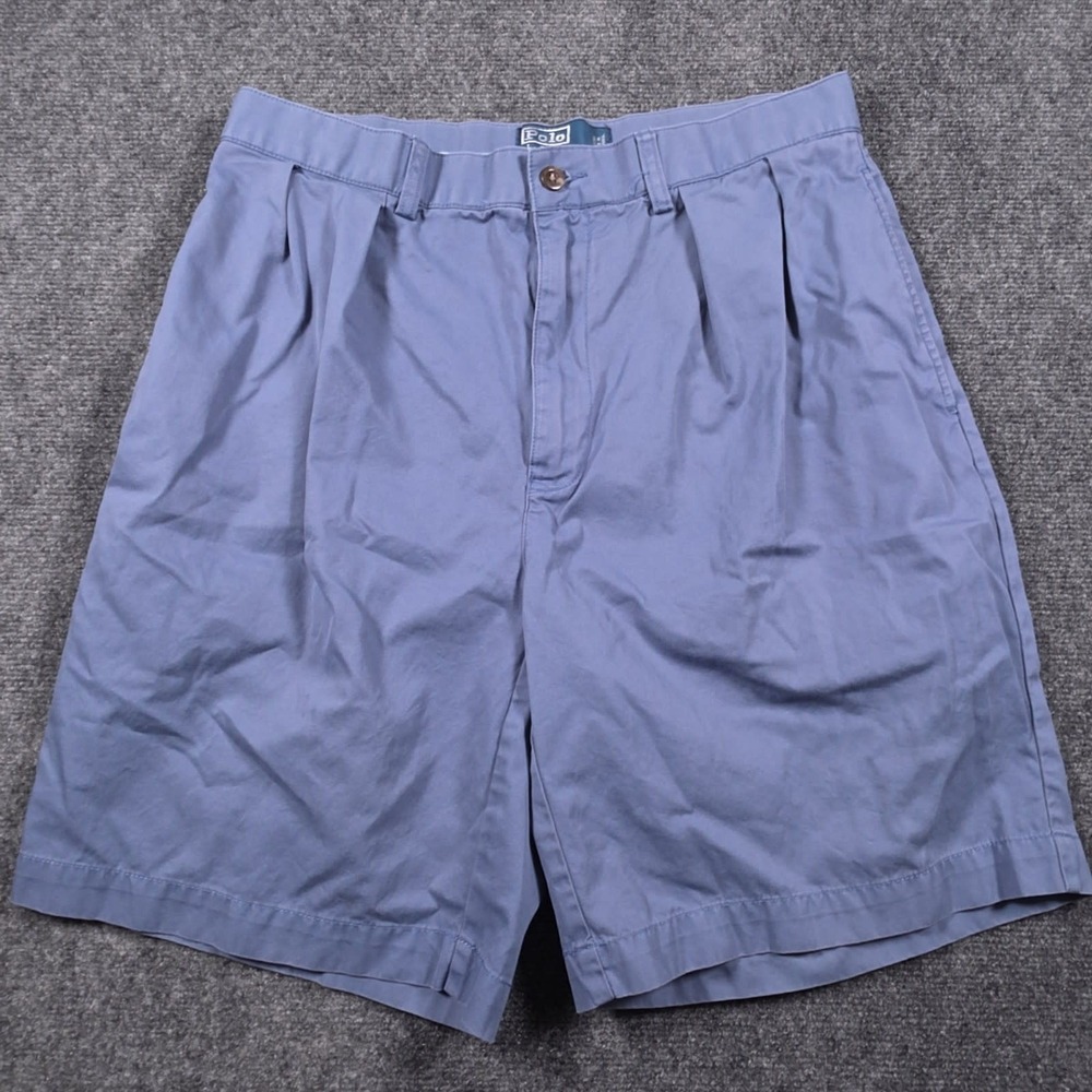 VTG Polo Ralph Lauren Tyler Shorts Mens 33 Blue Pleated Chino Preppy